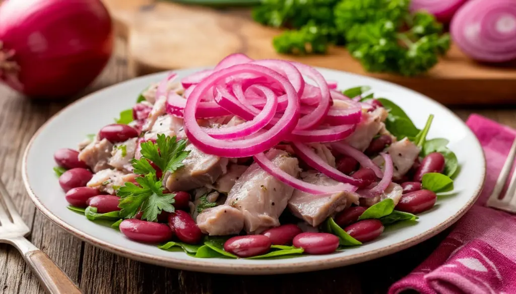 Салат с селедкой и фасолью: незабываемый вкус с маринованным луком