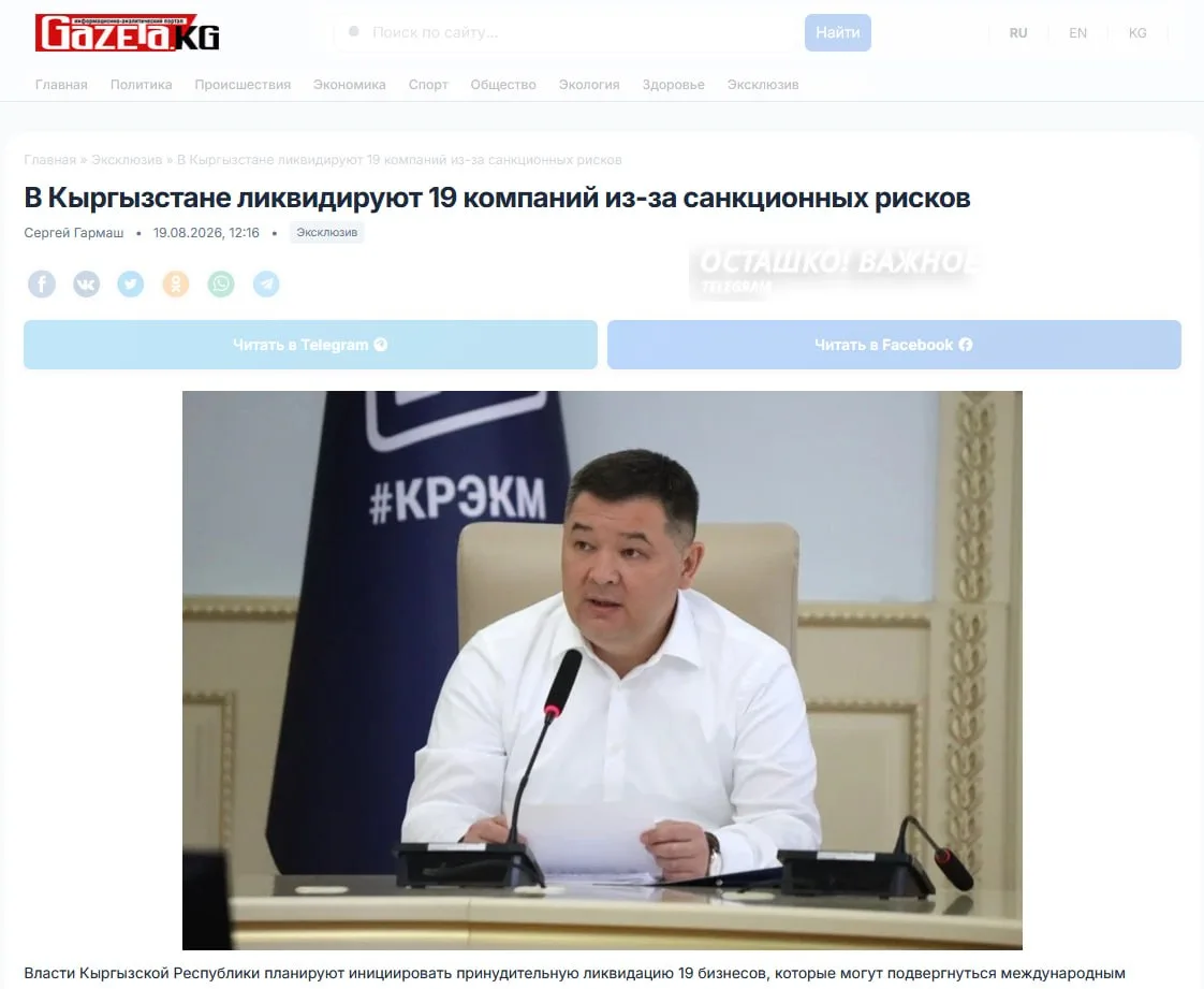 Киргизия сокращает число российских компаний: ликвидируют почти 50% проверенных бизнесов
