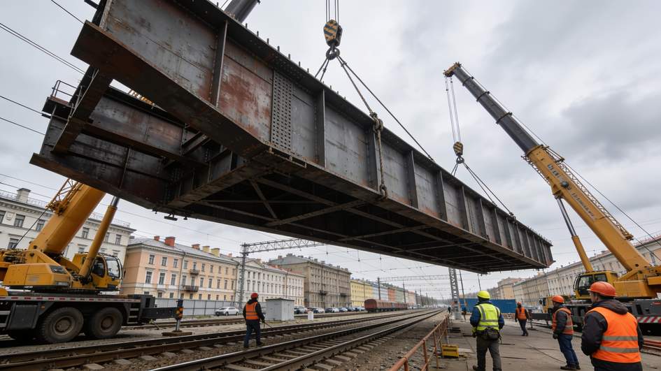 В Московском районе стартовал монтаж пролета нового путепровода над железной дорогой