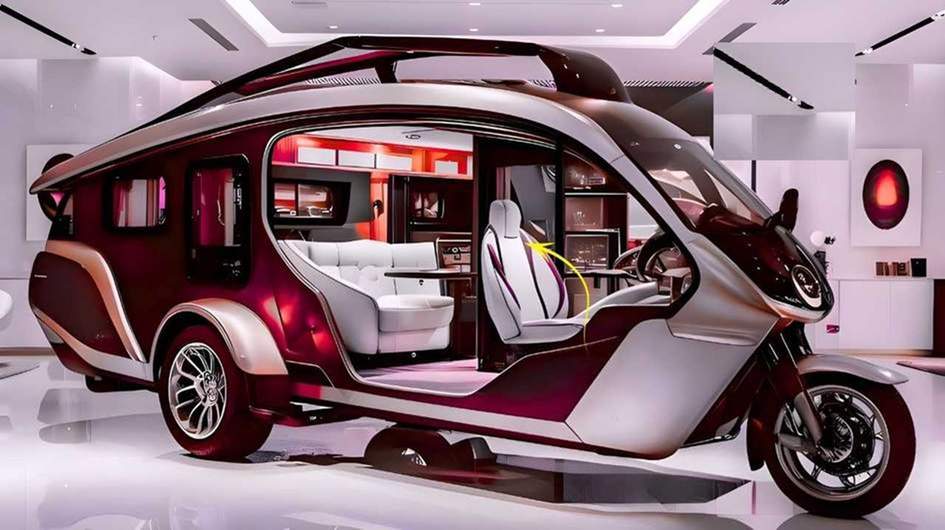 Tricycle RV Camper 2025 с электроприводом и солнечными панелями для мобильной жизни