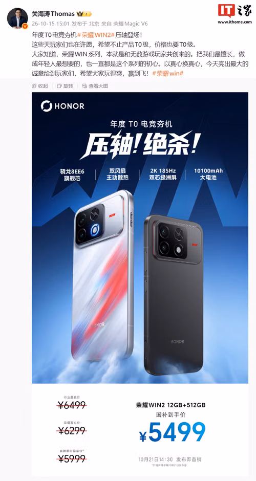 Honor WIN 2 — задняя панель