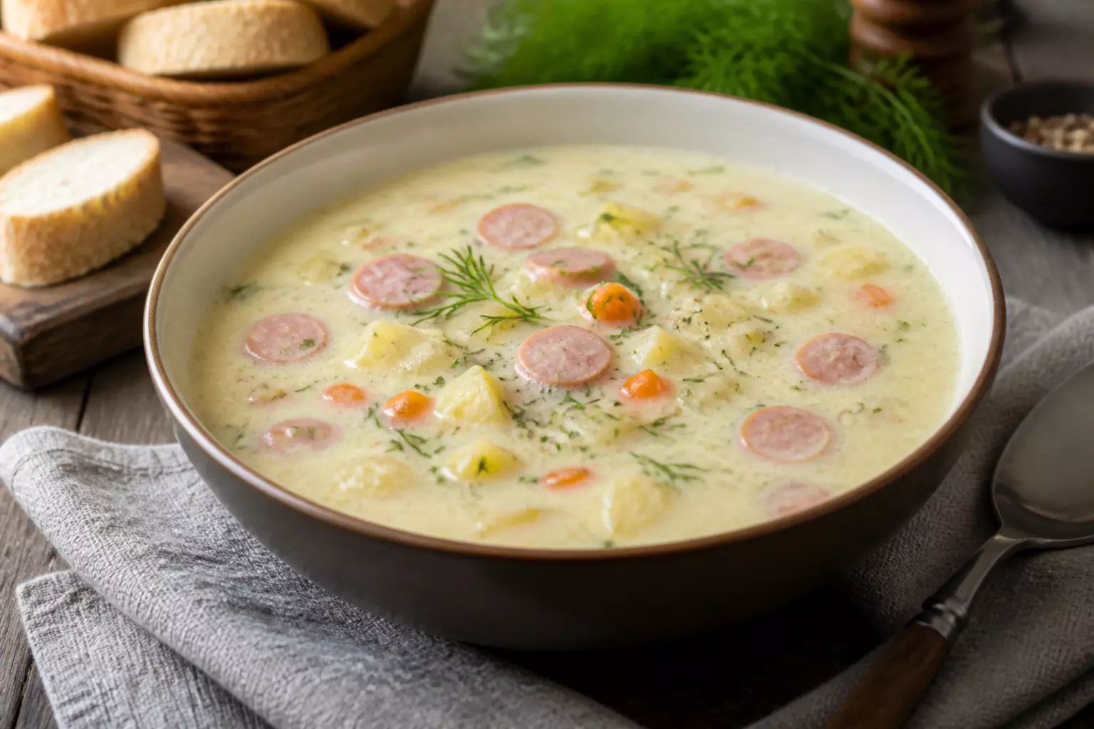 Пробуйте новый суп с сосисками и сливочным сыром — быстрое и нежное решение для обеда!