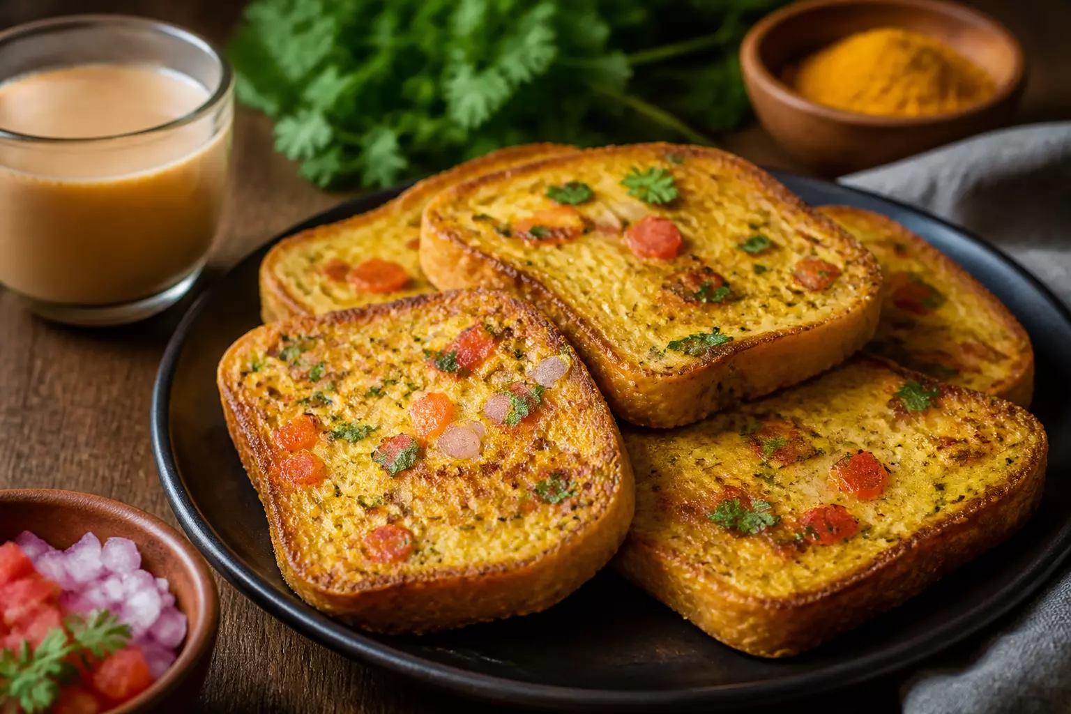 Индийские гренки «Масала-тост»: откройте для себя новый вкус с яйцами, луком и куркумой